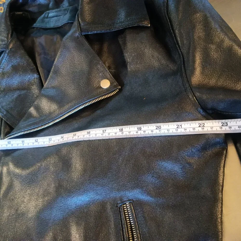 Mens Black Leather Motorcycle Jacket, Heavy, Lined Very Good! - Picture 6 of 10